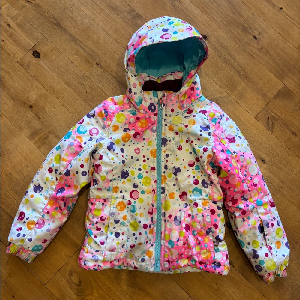 Spyder Girl's Bitsy Bubbles Print Synthetic Down Jacket Ski Snow Jacket Size 5